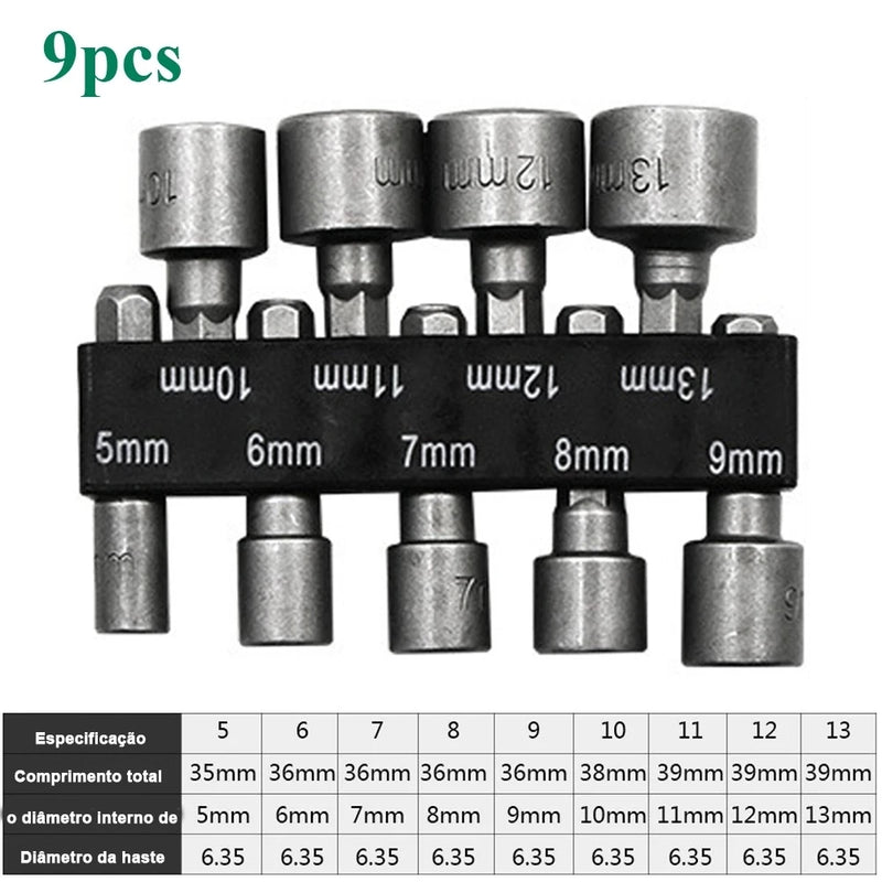 Kit de Jogo de Bits Soquete Canhão para Parafusadeira 5 A 13mm