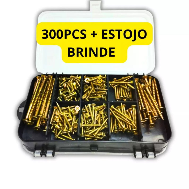 Kit 300 Parafusos E Buchas Chipboard Philips com Estojo