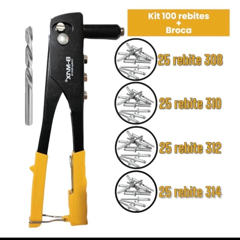 Kit Alicate Rebitador Rebitadeira Manual + 100 rebites